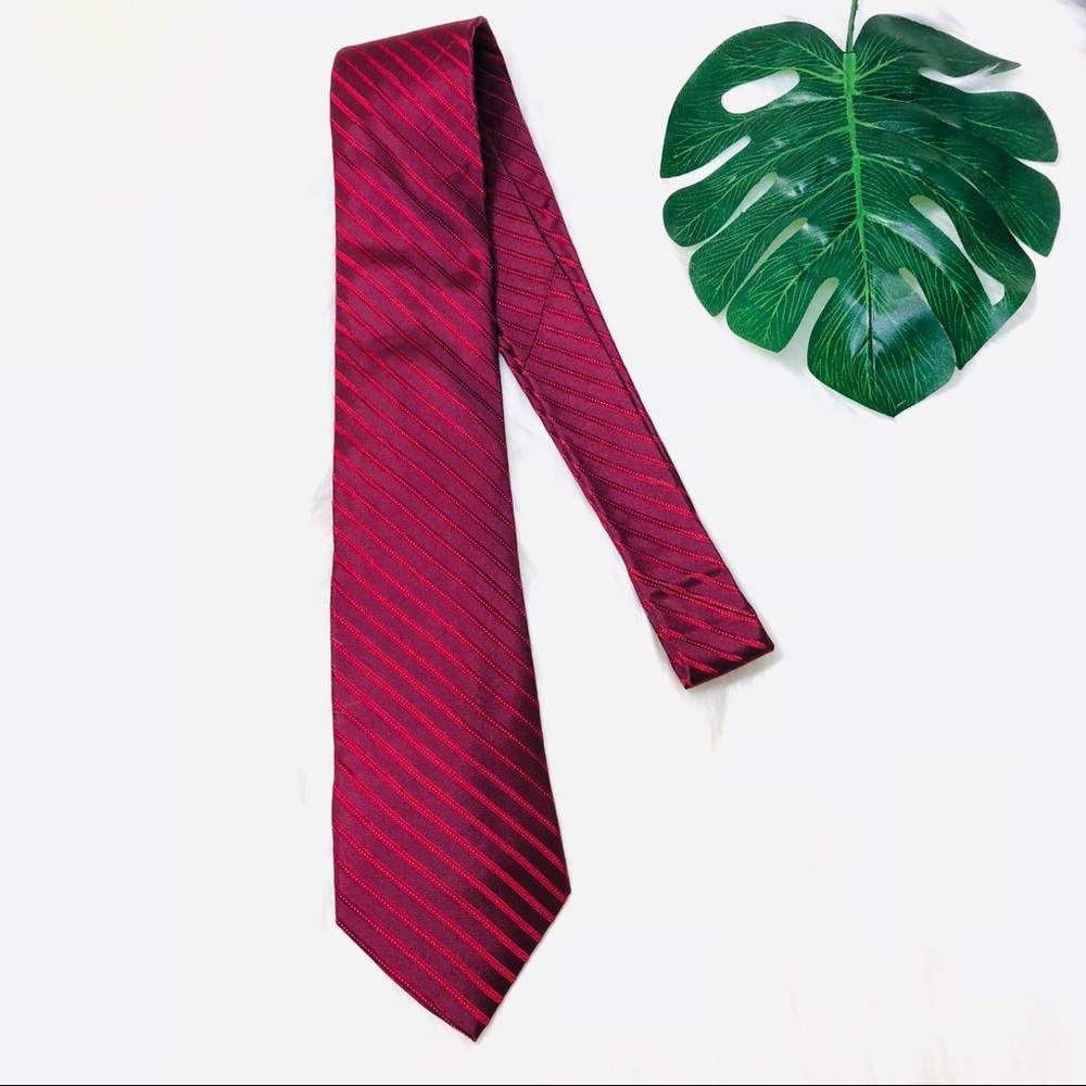 Calvin Klein 100% Silk Men Tie Cherry Red Official Business Wedding Event Office